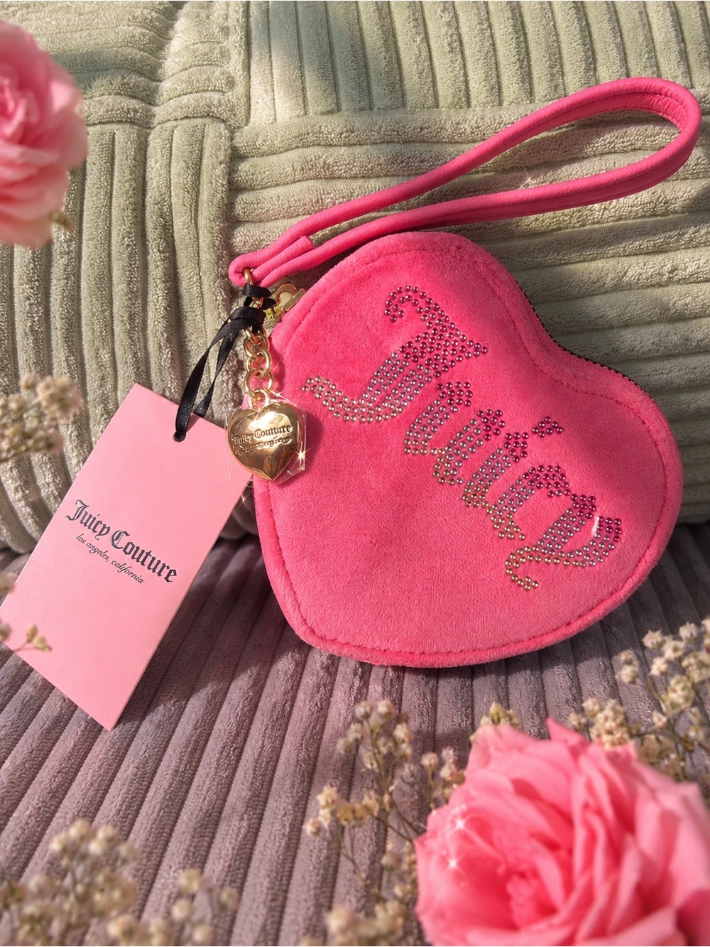 Juicy Couture Hot Pink Heart Wristlet with Gold Charm